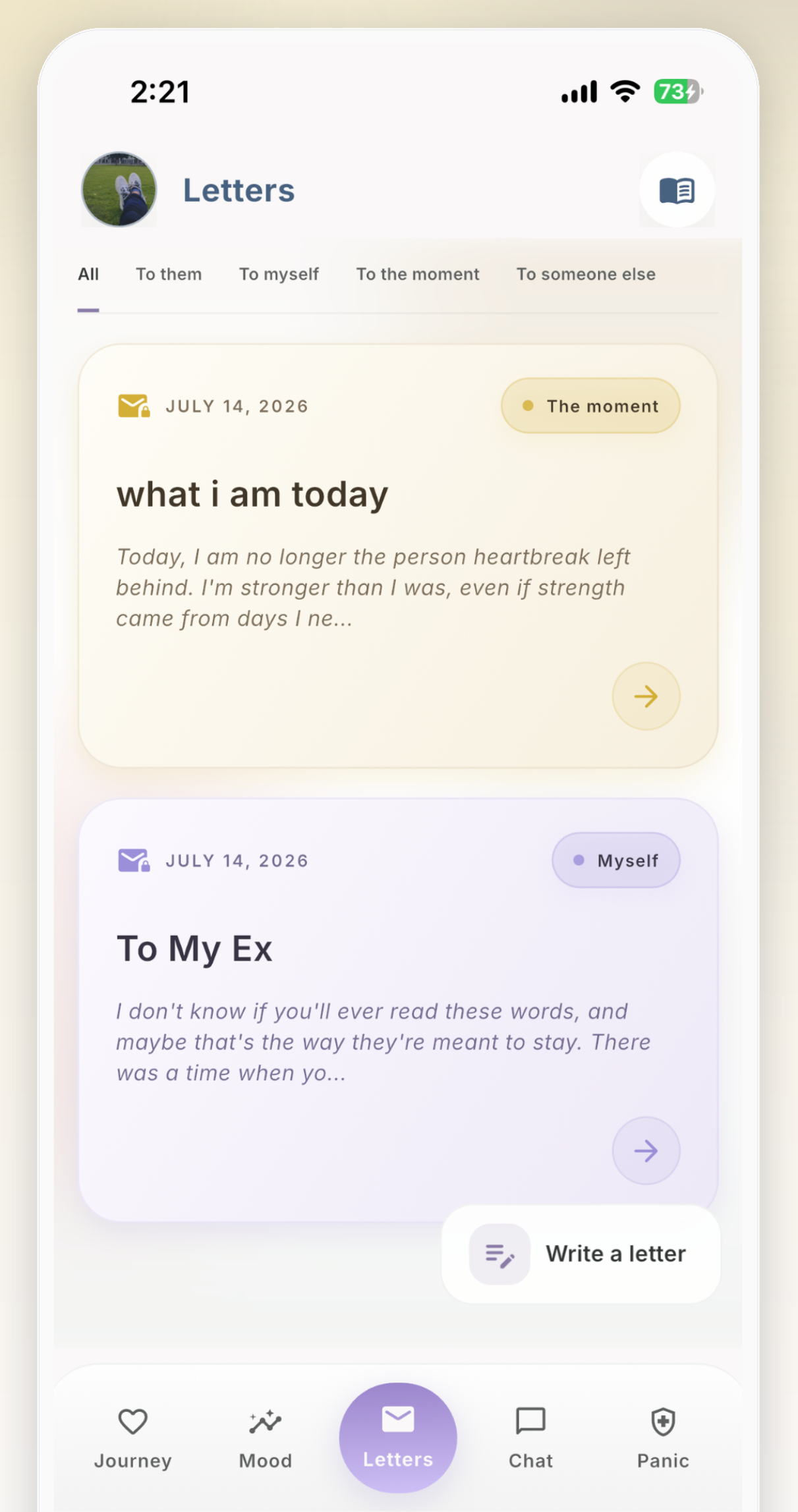 Private unsent letters in the Unsent app